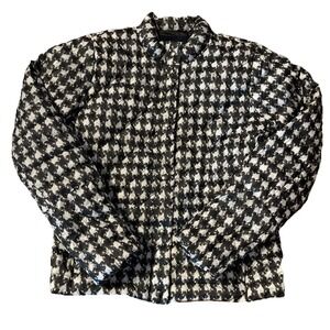 Land's End Black White Houndstooth Down Quilted Light Puffer Jacket Small 6/8‎